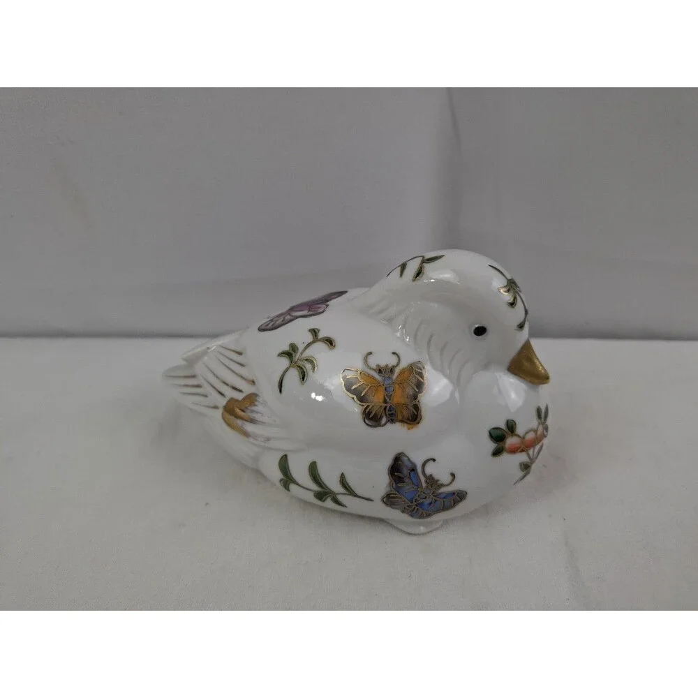 VTG Andrea by Sadek Duck Painted Butterflies Gold Trim Imari White Porcelain